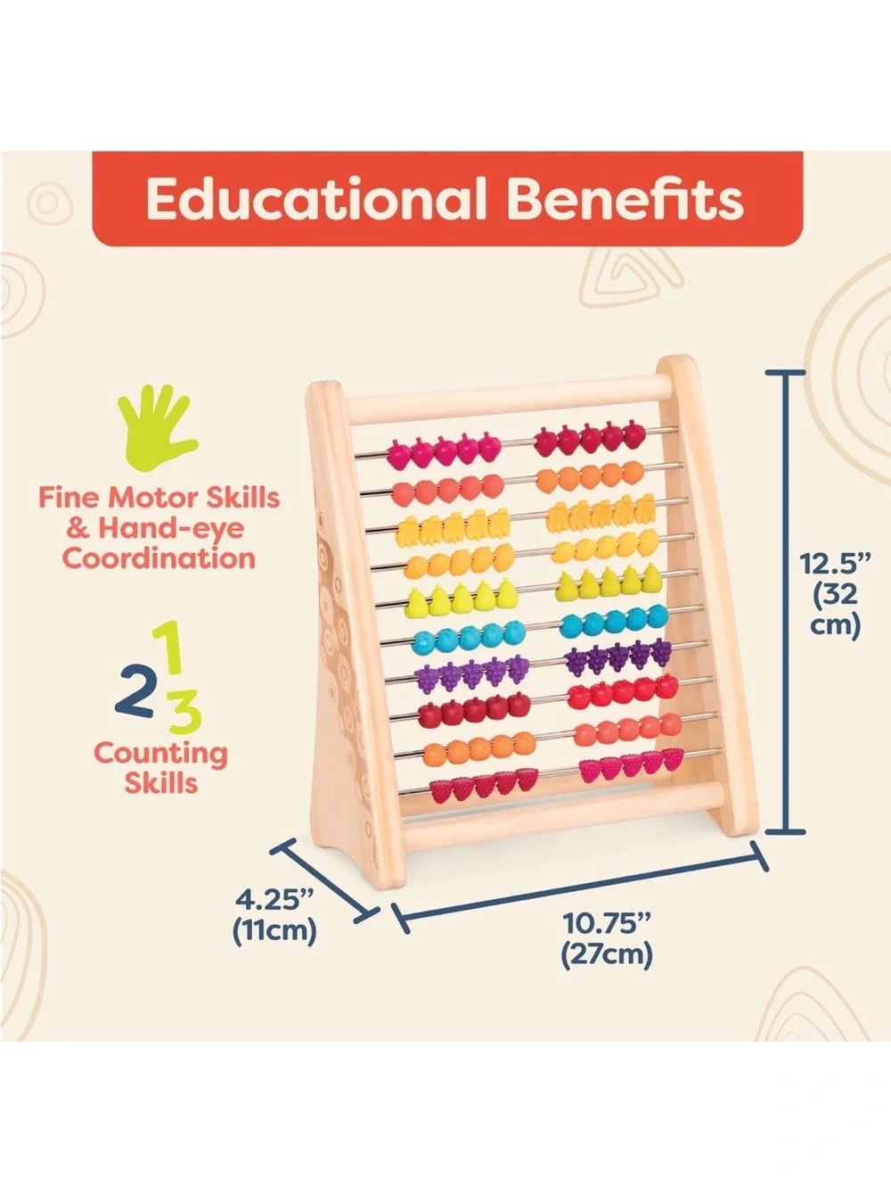 B. Toys Wooden fruit Counting Abacus - Multicolor like new